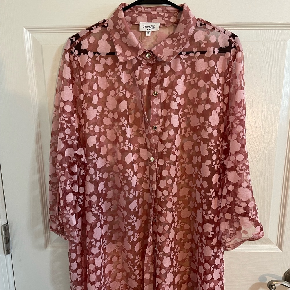 Siren Lily Women’s Sheer Pink 3/4 Sleeve Floral Print Top